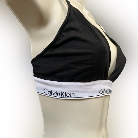 Calvin Klein Black and White Plunge Bralette - Picture 3 of 7